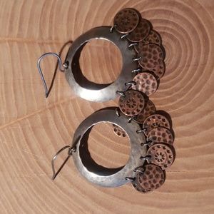 Silpada Oxidized SS Open Disc & Copper Coin Dangle ChaCha Earrings